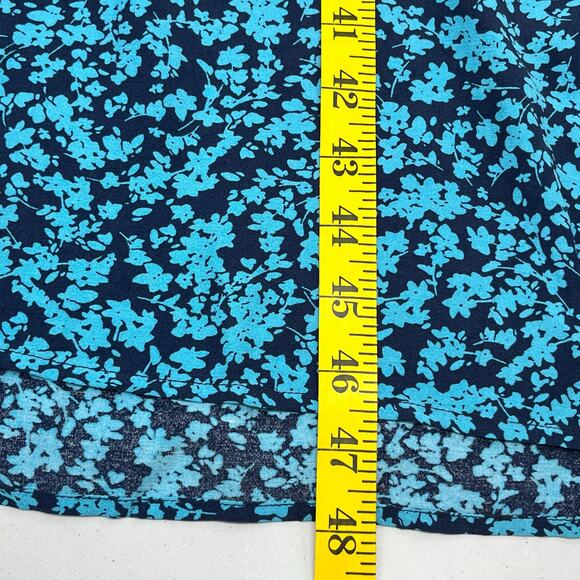 LOFT Blue Long Sleeve Lightweight Floral Button Front Flowy V Neck Shirt Dress 6 - Picture 9 of 9